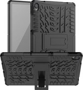 Voor Lenovo Tab P11 Tyre Texture Shockproof TPU + PC beschermhoes met houder (zwart)