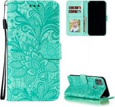 Voor Motorola Moto G9 Power Lace Flower Embossing Pattern Horizontale Flip lederen tas met houder & kaartsleuven & portemonnee & fotolijst (groen)