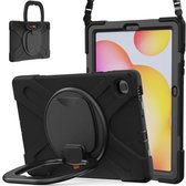Voor Samsung Galaxy Tab S6 Lite P610 siliconen + pc beschermhoes met houder en schouderriem (zwart)