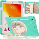 Voor iPad 10.2 (2020)/(2019) pure kleur siliconen + pc-beschermhoes met houder en schouderriem (mintgroen)