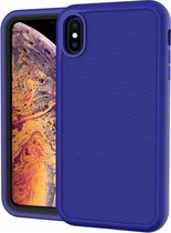 Effen kleur pc + siliconen schokbestendig skid-proof stofdicht hoesje voor iPhone XS Max (donkerblauw)