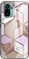 Voor Xiaomi Redmi Note 10 Abstract Marble Pattern Glass beschermhoes (Rhombus Orange Purple)