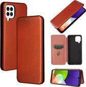 Voor Samsung Galaxy A22 4G Koolstofvezel Textuur Magnetische Horizontale Flip TPU + PC + PU Lederen Case met Kaartsleuf (Bruin)