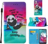 Voor Motorola Moto G30 / G10 / G10 Power Cross Texture Painting Pattern Horizontale Flip lederen hoes met houder & kaartsleuven & portemonnee & lanyard (Sleeping Panda)