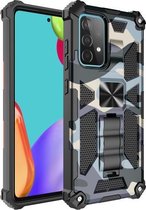 Voor Samsung Galaxy A71 5G camouflage pantser schokbestendig TPU + pc magnetische beschermhoes met houder (marineblauw)