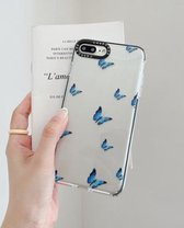Dubbele kleur TPU-patroon beschermhoes voor iPhone 8 Plus / 7 Plus (blauwe vlinder)