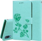 Voor Samsung Galaxy A02 (EU-versie) Rose reliëf horizontale flip PU lederen tas met houder & kaartsleuven & portemonnee (groen)