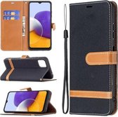 Voor Samsung Galaxy A22 5G Kleuraanpassing Denim Textuur Horizontale Flip Leren Case met Houder & Kaartsleuven & Portemonnee & Lanyard (Zwart)