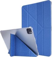 Zijdetextuur horizontale vervorming lederen flip-hoes met houder voor iPad Pro 12.9 2021 (blauw)