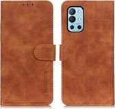 Voor OnePlus 9R KHAZNEH Retro Textuur PU + TPU Horizontale Flip Leren Case met Houder & Kaartsleuven & Portemonnee (Bruin)