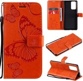 Voor Xiaomi Redmi Note 10 Pro 4G Pressed Printing Butterfly Pattern Horizontale Flip PU lederen tas met houder & kaartsleuven & portemonnee & lanyard (oranje)