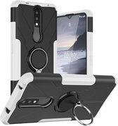 Voor Nokia 2.4 Machine Armor Bear Shockproof PC + TPU beschermhoes met ringhouder (wit)