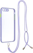 Transparante pc + TPU-telefoonhoes met knop in contrasterende kleur en nekkoord voor iPhone 7 Plus / 8 Plus (paars)