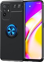 Voor OPPO F19 Pro Plus metalen ringhouder 360 graden roterende TPU-hoes (zwart + blauw)