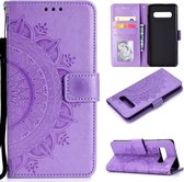 Voor Samsung Galaxy S10 Plus Totem Bloem Reliëf Horizontale Flip TPU + PU Leren Case met Houder & Kaartsleuven & Portemonnee (Paars)