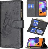 Voor Samsung Galaxy A31 Flying Butterfly Embossing Pattern Rits Horizontale Flip Leather Case met houder & kaartsleuven & portemonnee (zwart)