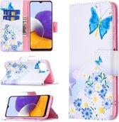 Voor Samsung Galaxy A22 5G Gekleurde Tekening Patroon Horizontale Flip Lederen Case met Houder & Kaartsleuven & Portemonnee (Butterfly Love)