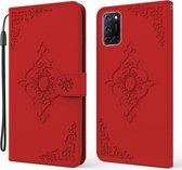 Voor OPPO A52 reliëf fortuin bloem patroon horizontale flip lederen tas met houder & kaartsleuf & portemonnee & lanyard (rood)