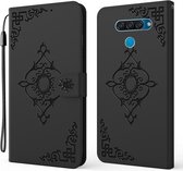 Voor LG K50 / Q60 Reliëf Fortuin Bloem Patroon Horizontale Flip Leren Case met Houder & Kaartsleuf & Portemonnee & Lanyard (Zwart)