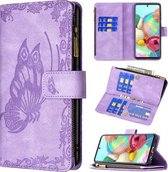 Voor Samsung Galaxy A71 4G Flying Butterfly Embossing Pattern Rits Horizontale Flip Leather Case met houder & kaartsleuven & portemonnee (paars)