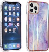 Aurora Cloud Plating gouden rand dubbelzijdig IMD-patroon TPU schokbestendig hoesje voor iPhone 12 mini (gradiënt paarse wolk)