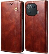 Voor Xiaomi Mi 11 Pro Simple Wax Crazy Horse Texture Horizontale flip lederen tas met kaartsleuven en portemonnee (bruin)