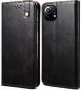 Voor Xiaomi Mi 11 Simple Wax Crazy Horse Texture Horizontale flip lederen tas met kaartsleuven en portemonnee (zwart)