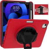 360 graden rotatie PC + TPU beschermhoes met houder & polsband & pennensleuf voor iPad Air (2020) 10.9 (rood)
