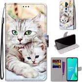 Voor OPPO A9 (2020) / A5 (2020) / A11X / A11 Gekleurde tekening Cross Texture Horizontale flip PU lederen tas met houder & kaartsleuven & portemonnee & lanyard (Big Cat Holding Kit