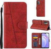 Voor Geschikt voor Xiaomi Redmi 9T Stiksels Kalf Textuur Gesp Horizontale Flip Leren Case met Houder & Kaartsleuven & Portemonnee & Lanyard (Rood)