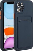 Card Slot Design Shockproof TPU beschermhoes voor iPhone 11 Pro (donkerblauw)