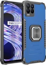 Voor OPPO Realme 8 Pro Fierce Warrior Series Armor All-inclusive schokbestendig aluminium + TPU beschermhoes met ringhouder (blauw)