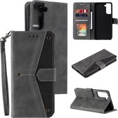 Voor Samsung Galaxy S21 FE Stiksels Kalfsstructuur Horizontale Flip Leren Case met Houder & Kaartsleuven & Portemonnee (Grijs)