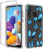 Voor Samsung Galaxy A21 2 in 1 hoog transparant geverfd schokbestendig pc + TPU beschermhoes (blauwe vlinder)