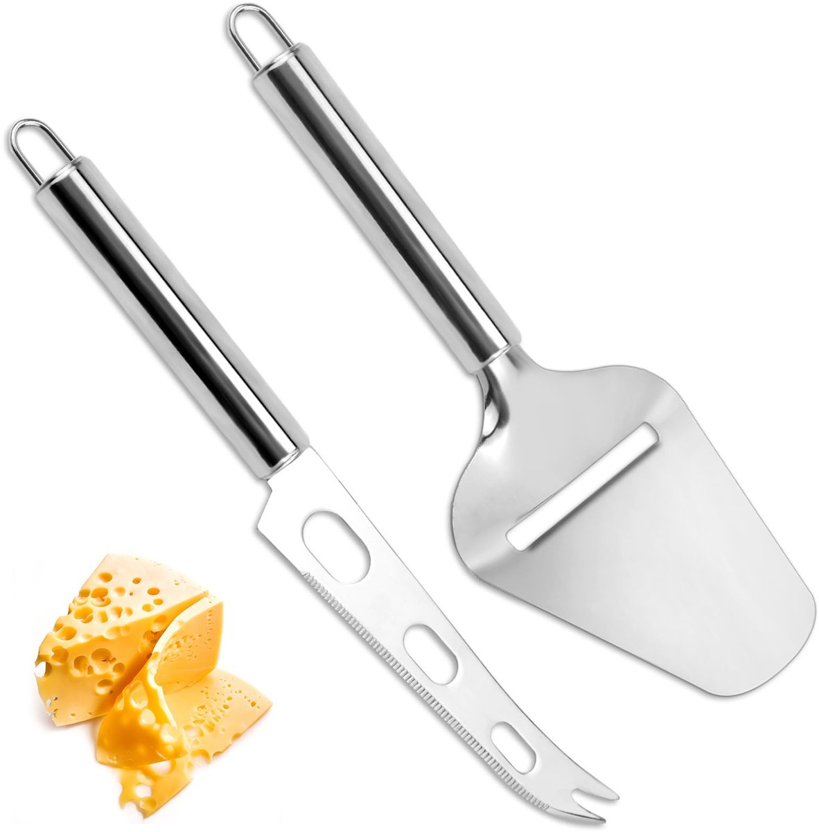 My Ninki ® Roestvrijstalen Kaas- en Botermessenset met Ergonomische Handgreep, Vaatwasserbestendig, 2 Stuks voor Diverse Kaassoorten