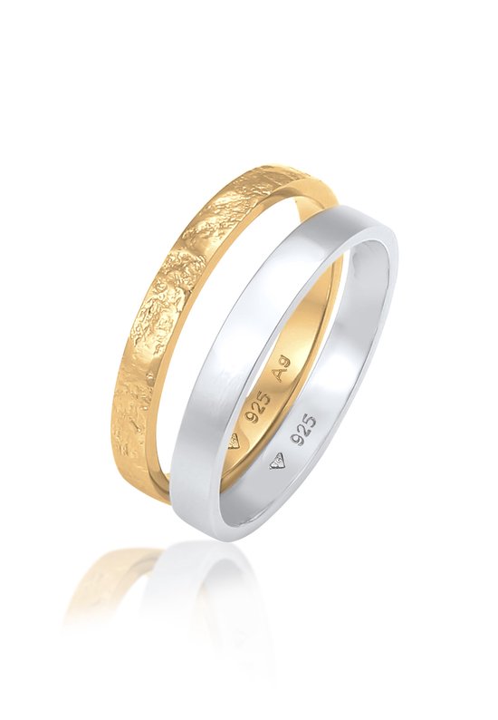 SILBERMOOS Ring Dames Heren Partner Ring Bandring glanzend gehamerd breed, Sterling Zilver 925, Ringmaat:54 (17.2