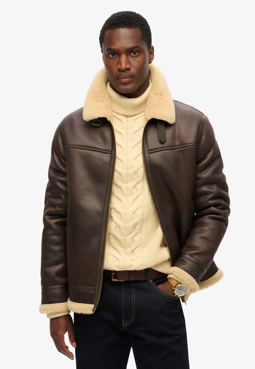 Superdry Aviator jas van imitatiescheerwol Heren Buitenjassen Bruin
