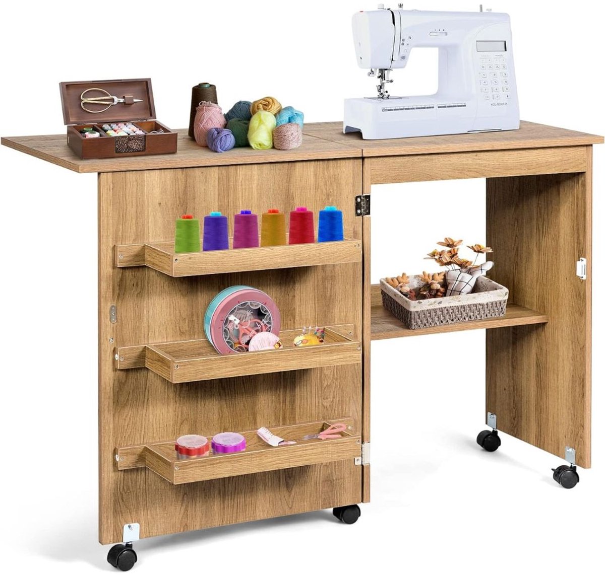 ApexArte® Funktionele Opvouwbare Naaimachine Tafel met Wielen voor Woonkamer