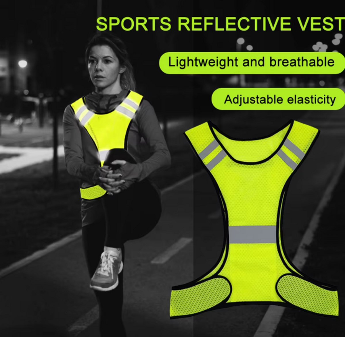 Hoge Zichtbaarheid Hardloopvest Ademend Fluorescerend Gaasvest Lichtgewicht Verstelbaar Voor Mannen Vrouwen Buiten 'S Nachts Rijden