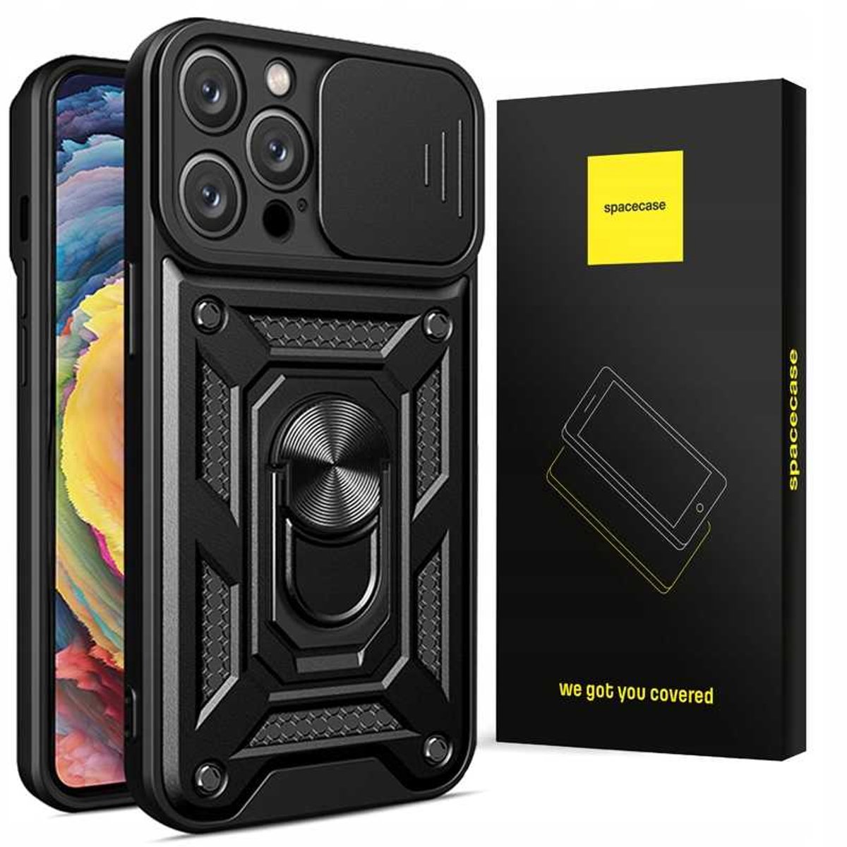 Spacecase Case Cover Voor Iphone 15 Pro Zwart Camring