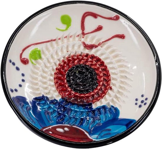 Kaladia Raspkom/keramische schaaf, ideaal voor het raspen van specerijen en het serveren van gerechten, motief: turquoise/wit, diameter: 27 cm, handgemaakt en handbeschilderd, gemaakt in Spanje