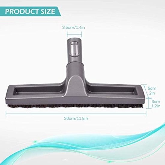 Grijze parketborstel met afmetingen 30cm/11.8in breed, 5cm/2in hoog, 3cm/1.2in diep.