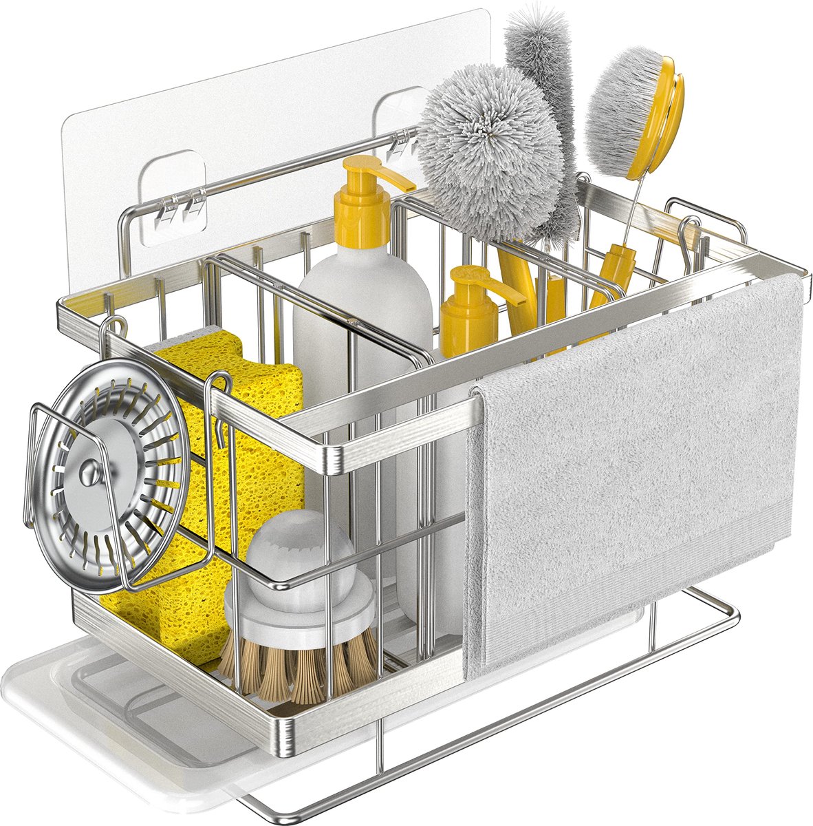 My Ninki ® Roestvrij Stalen Keukensponshouder met Innovatief Ontwerp en Multifunctionele Opbergmogelijkheden
