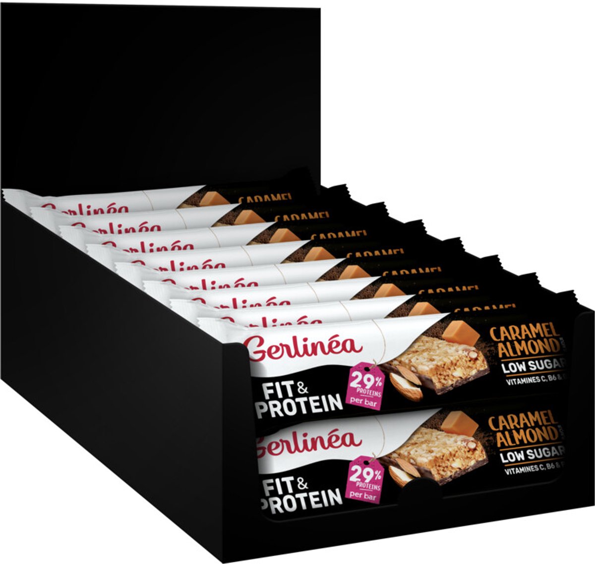 Goedkoopste 16x Gerlinea Fit & Protein Reep Caramel Almond 45 gr