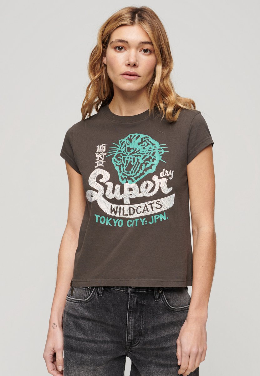 Superdry Embellished Poster T-shirt met kapmouwen Dames T-shirts Zwart