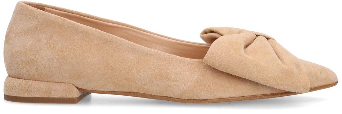 Manfield - Dames - Beige suède loafers met strik - Maat 37