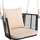Bol.com Rotan hangstoel schommel voor buiten met kussen en rugleuning voor tuin hangstoel met metalen frame en 2 touwen om op te... aanbieding