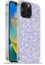 Telefoonhoesje Geschikt voor iPhone 15 Pro Max hoesje - Bloemenpatroon - Paars - Wit - Bloemen - Siliconen Telefoonhoesje Telefoonhoesje