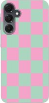 Telefoonhoesje Geschikt voor Samsung Galaxy A16 5G hoesje - Schaakbord patroon - Groen - Roze - Blokjes - Siliconen Telefoonhoesje Telefoonhoesje