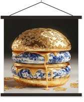 Posterhanger incl. Poster 60x60 cm - Schoolplaat - Delftsblauw - Goud - Burger - Textielposter - Zwarte latten